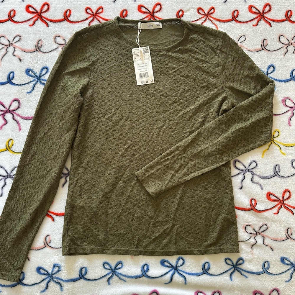 Nine West Olive Green Long Sleeve Textured Tee